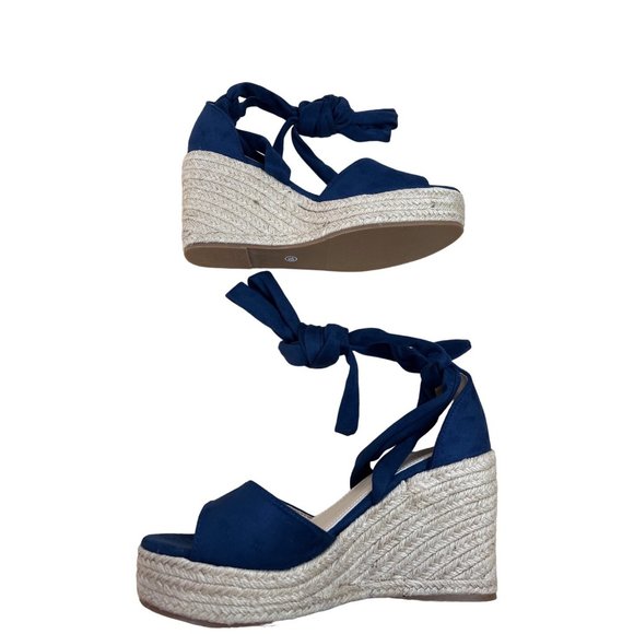 Tinstree Shoes - Tinstree Navy Blue Lace - Up Espadrille Heel Plaform Wedge Sandals Size 10 - NWO